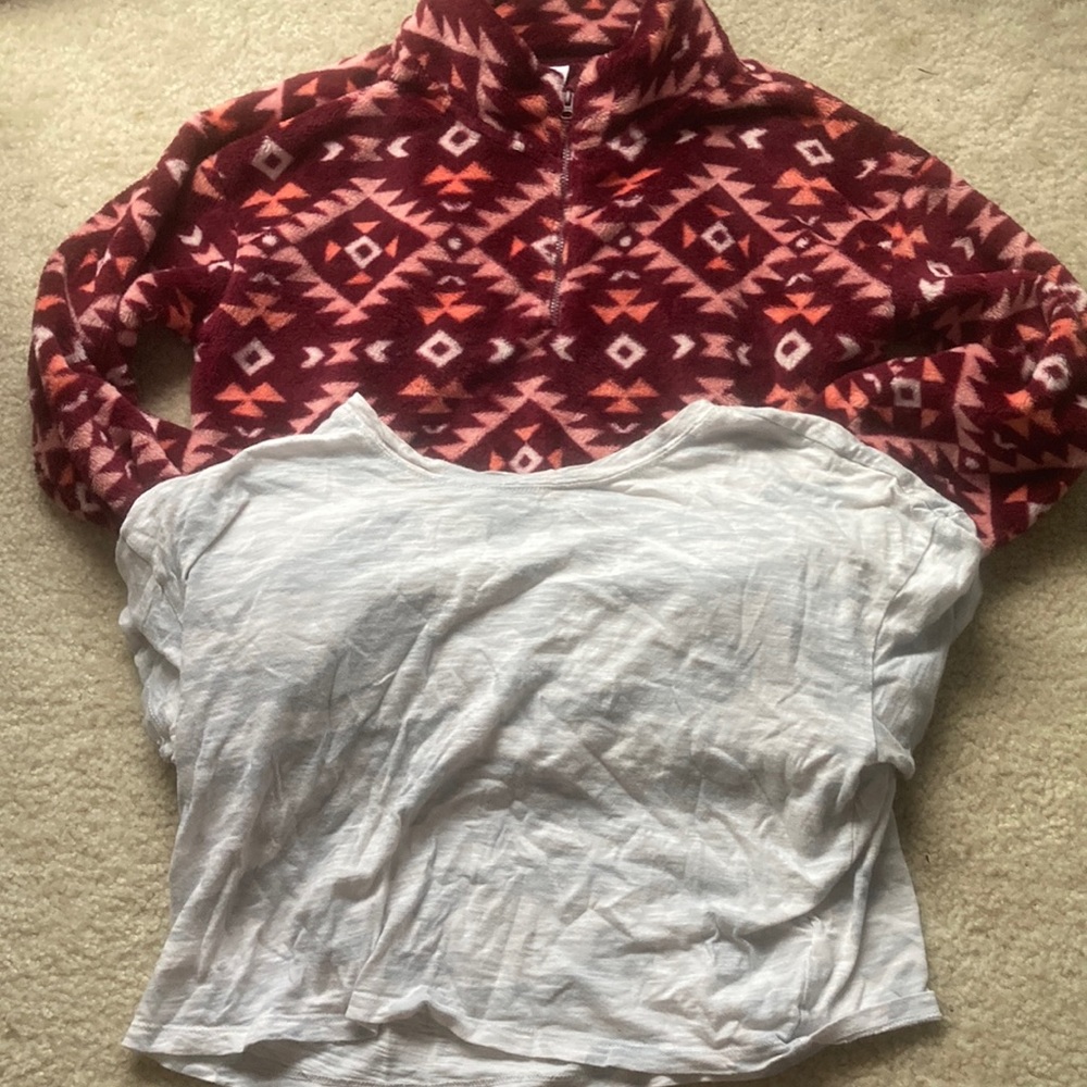 Two products from old navy, one crop top and a jacket/ sweater